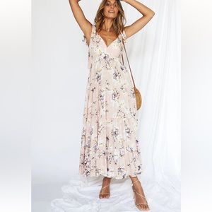 Pink floral tie strap dress